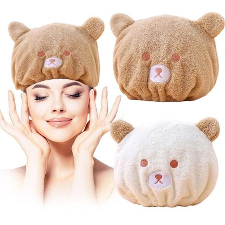 Sæt med 2 mikrofiberhåndklæder til håret, vandabsorberende turban, hurtigtørrende til kvinder, voksne eller børn.