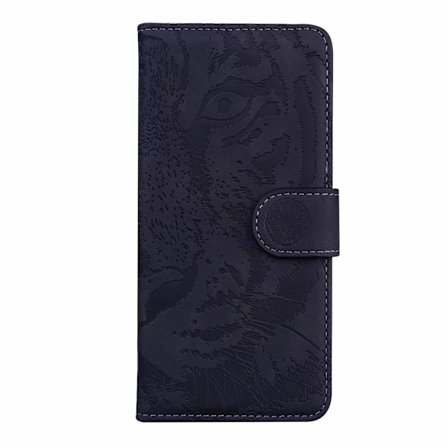 Etui til Samsung S21 FE sort Præget Tiger Skin Læder Kort Flip Wallet