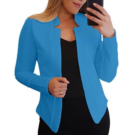 Pitkät hihat Yksiväriset Slim Fit Naisten Blazer Toimistotyö Lovikaulus avoommeltakki neuletakainen bleiseri päällysvaatteet Blue L