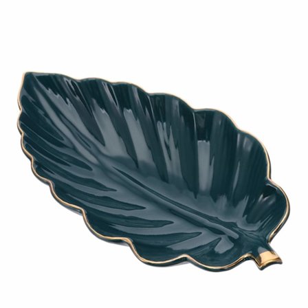 Keramisk smykkeskål, bladformet dekorativ nipsgenstand, bakke til smykkeopbevaring, tallerkenholder, skål til ringe, nøgler, dekoration (mørkegrøn)