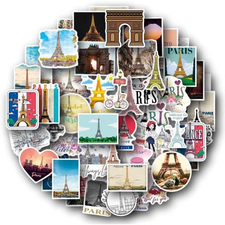 CDQ Paris Dekaler Pakke med 50 Eiffeltårn Frankrike Klistremerker for Reiseveske Laptop Scrapbooking Bil Motorsykkel