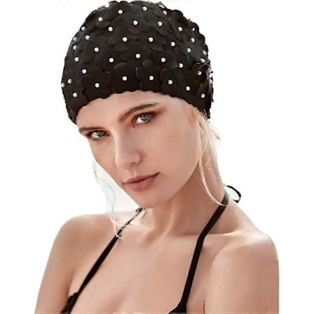 Retro Badehette for Kvinner, Blomstrete Badehette med Blader for Langt og Kort Hår, Elastisk