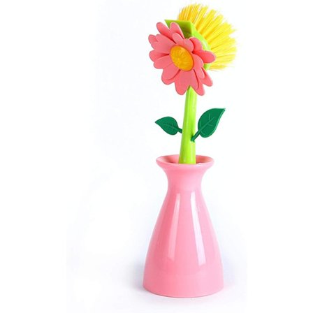 Långskaftad diskborste med lila blomma - Köksredskap - Diskborste - Hushållsborste - Rengöringsborste för diskho och spis