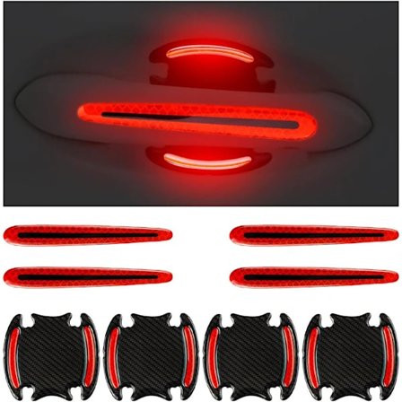 8 stk. Bilhåndtag Kopbeskytter Reflekterende Klistermærker, 3D Kulfiber Dørskål Lak Ridsebeskyttende Film