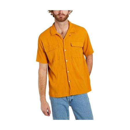 Knowledge Cotton Apparel, Wave Crinkled SS shirt Gots certified Oranje, Heren, Maat:L