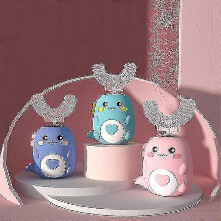 Automatisk oral rengjøring elektrisk tannbørste for barn USB-lading Sonic Søt dinosaur U-formet