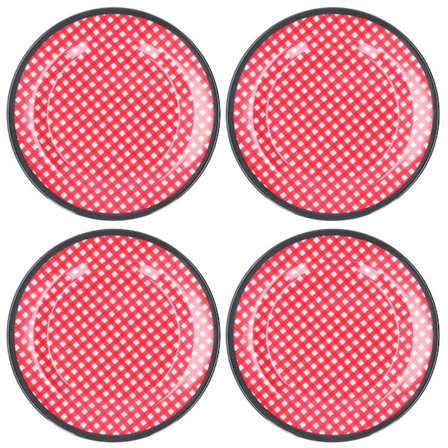 4 stk 23 cm salatskåler røde ruter Fruktfat Servise Servise for restaurant og hotell