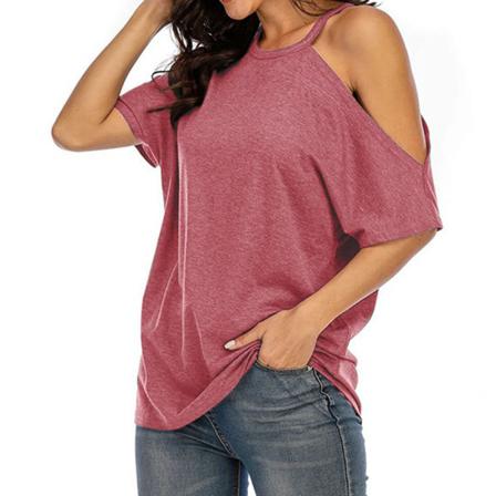 Dam T-shirt Sommar Off Shoulder Kortärmad Blus Lös Topp,