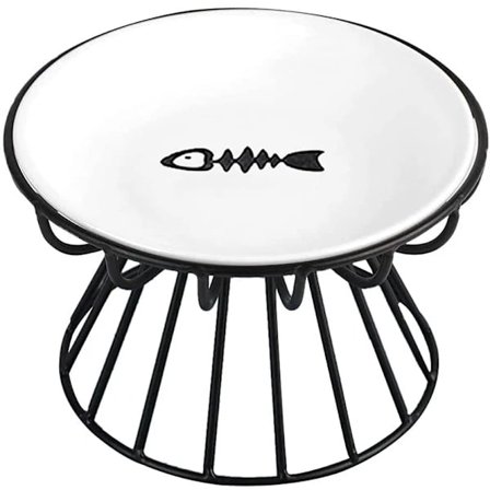 /EA/ Kattskål, upphöjd kattskål, upphöjd keramisk kattskål med metallställ, vatten- eller matstation för inomhuskatter,