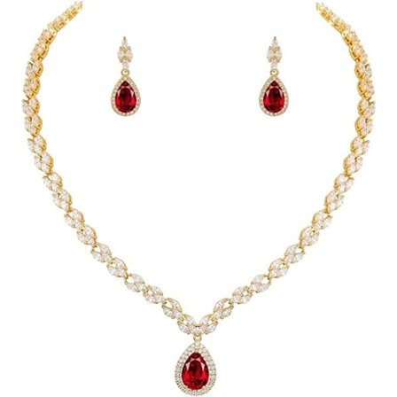 IC Vitguld/guldpläterat Cubic Zirconia CZ Marquise Teardrop Bröllops Tennis Halsband och Örhänge Set för Brudar