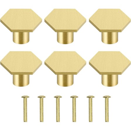 Møbelknapper og -greb, 6 stk. Massive messingdørgreb Hexagonale dørknapper med skruer Tilbehør til køkken, stue, soveværelse