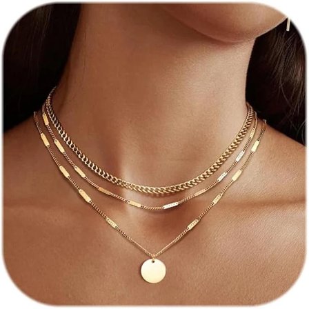 Guldkæde til kvinder, forgyldt halskæde i guld, halskæde med flere rækker i sildebens- og slangedesign, halskæde i guld og sølv til kvinder
