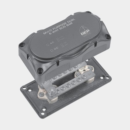 Kopplingsplint BEP Marine Dual 6-way Bus Bar, 6 x 2 (M4) + 2 (M6), med lock