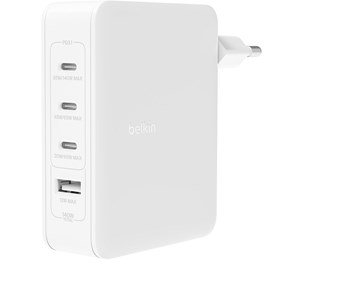 Belkin-140W GaN laddare med 3 USB-C, 1 USB-A port, Vit-140 W GaN-lader med 4 porter – perfekt på reise!-Power-Mobilladere