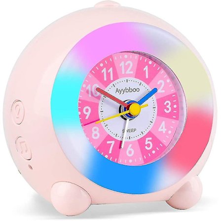 Analog Barnevekkerklokke, Analog Vekkerklokke Uten Tikking LED Farge
