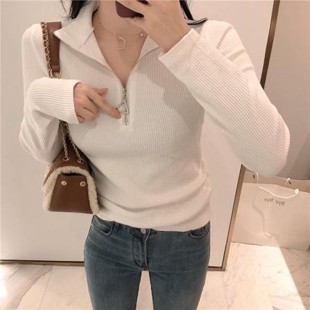 Naisten Neuleet Syksy Talvi Neule Puolikilpipäällinen Kolmio Vetoketju Slim Fit Pullover Pitkähihainen Paita White 54*35*51cm