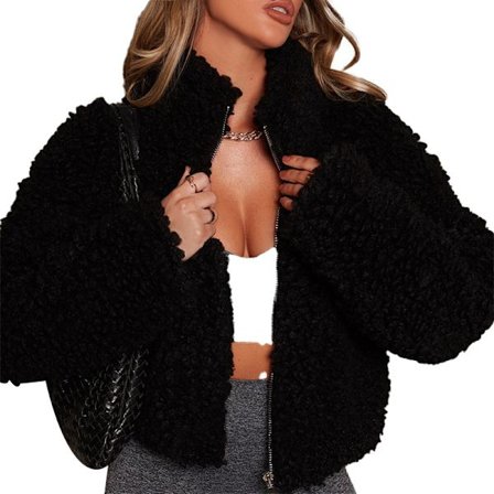 Langærmet Cropped Sherpa Fleecejakke til Kvinder