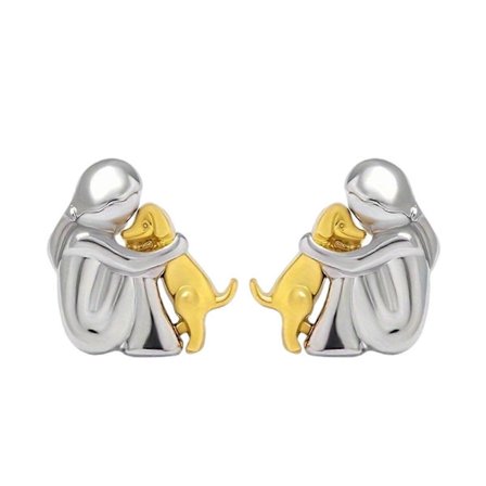 Halsband/örhängen med hänge av söt flicka och hund som symboliserar oskyldig vänskap, handgjord accessoar, present till djurälskare