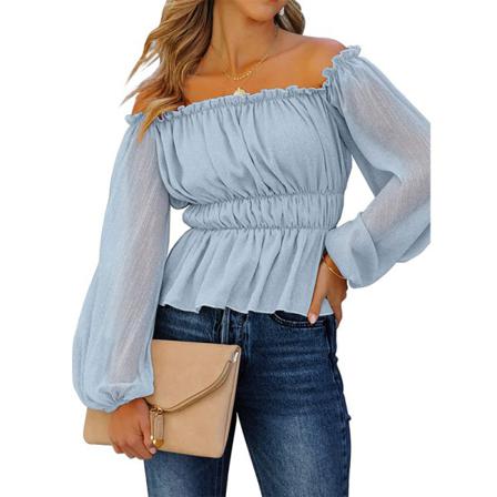 Joyson Long-sleeved Sexy Casual Off-the-shoulder Shirt Blå Xl