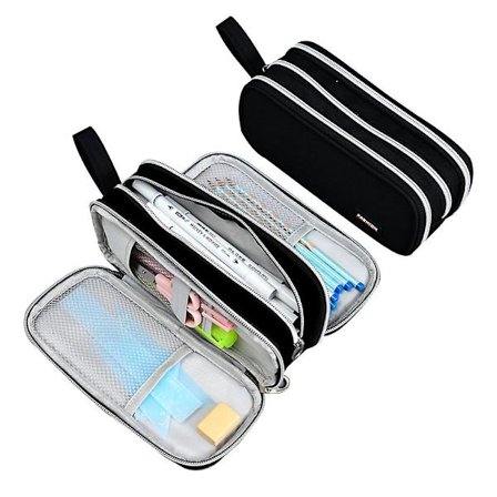 Stor pennfodral med stor kapacitet, pennfodral med 3 fack, stor förvaringspåse, markörpennfodral