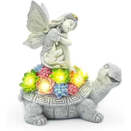 Solar Engel Hage Statue, Solar Hage Statue Engel og Skilpadde, Figurer Utendørs Dekor, Utendørs Solar Statue med LED Lys for Hage