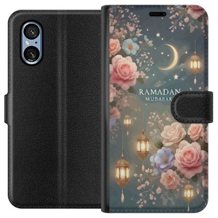 Yhteensopiva Lompakkokotelo Sony Xperia 5 V Pimeä fantasiamaailma ihmisellä ja demonisella olennolla tulisessa maisemassa, jossa yliluonnollista voi