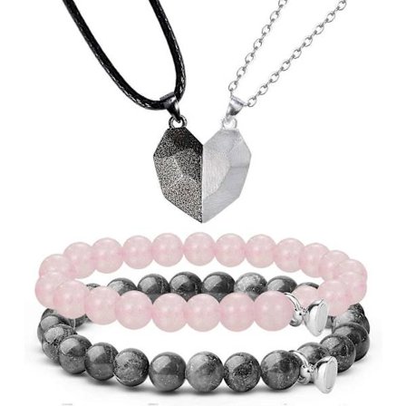 4 stk. Armbånds- og halskædesæt til par, matchende "Hans og Hendes" løfte om kærlighedshjerte [HK]