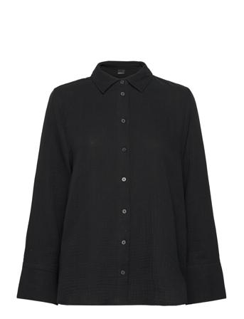 Siriana Gauze Shirt Langermet Skjorte Svart Gina Tricot*Betinget Tilbud