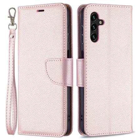 Skalo Samsung A04s 4g Premium Litchi Plånbok - Roséguld Rosa Guld