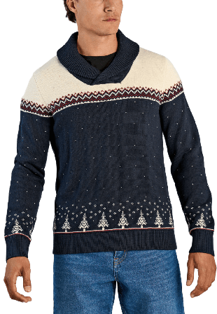Lindbergh Xmas shawl collar Knit Stickat Herr Blå XL