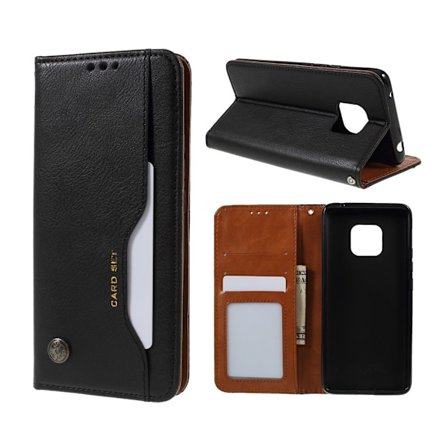 Huawei Mate 20 Pro mobiletui i kunstlæder med kortholder - Sort