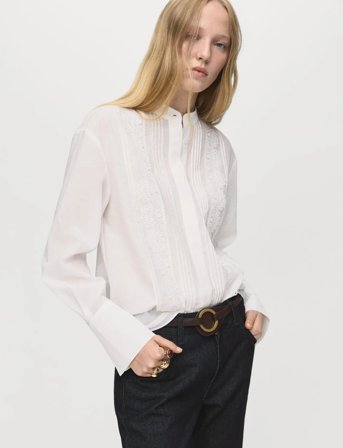 Mango Blouse With Lace Trim Details - White - L