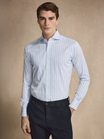 John Henric Men's Blue Cotton Striped Stretch Shirt Size 40