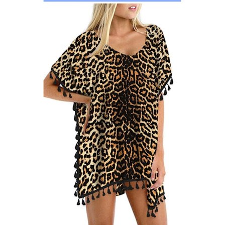 Dames Chiffon Badetøj Strand Badetøj Cover Ups Til Badetøj --- Leopard Print Osize S
