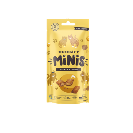 Monster Pet Food - Minigodbiter med kylling og ost 60 g - Katt - Kattegodteri & kattegress - Belønningsgodbiter katt - ZOO.no