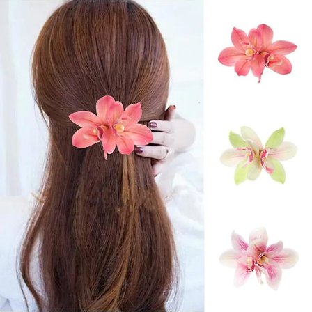 Dobbelt-blomst hårnål orkidé blomster hårklemmer Hawaii mode hårklo kvinder(grøn)