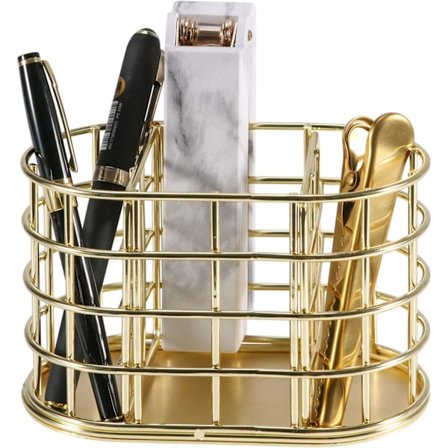 Pennhållare, pennhållare i metall, organizer i metall med tre fack, kontorsmateriel, dekorativ skrivbordshållare för kontorsmaterial, guld
