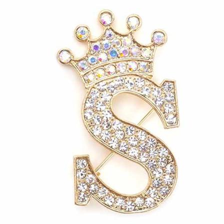 Fashion Crown 26 forbokstaver A til Å Crystal Rhinestone Broo Gold-S