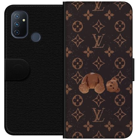 Kompatibel Tegnebogsetui til OnePlus OnePlus Nord N100 Luksuriøst monogrammønster med knust bamse i mørk modeæstetik