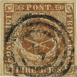 Danmark 1854- AFA 1 IIId - Olivenbrun - Stemplet