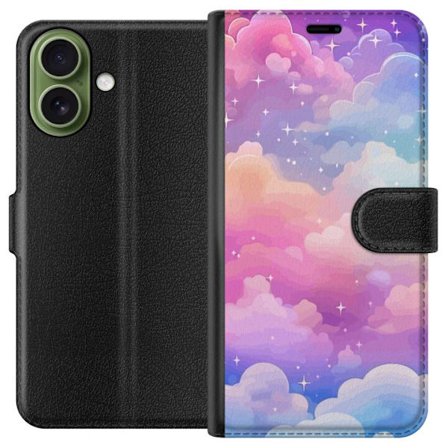 Kompatibelt Lommeboketui til Apple iPhone 17 Søt enhjørning med regnbuefarget hår mot en stjernebelagt pastellbakgrunn i kawaii-stil