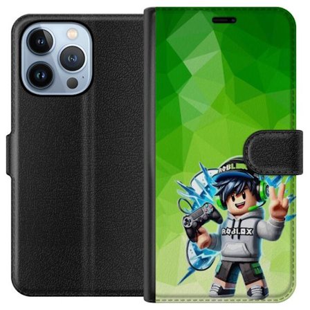 Kompatibelt Lommeboketui til Apple iPhone 13 Pro Roblox-inspirert gamerfigur med headset, håndkontroll og energiske effekter mot grønn bakgrunn
