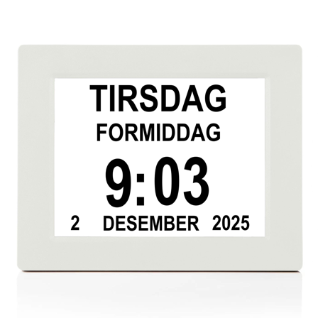 Ontario lettleselig kalenderklokke for eldre med Alzheimers, demens - 10" skjerm - hvit