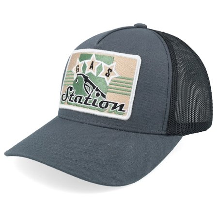 Iconic - Grå trucker Keps - Gas Station Sign Patch Grey/Black A-frame Trucker @ Hatstore