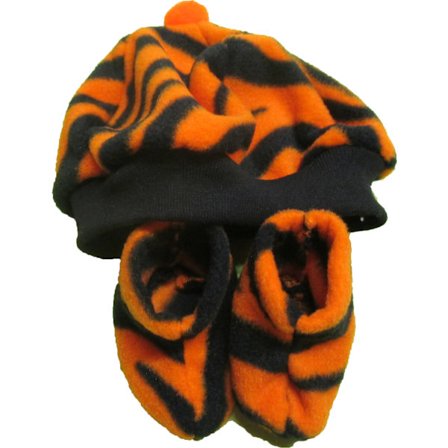 Mössa och tossor i orange/svart till Baby Born, dockkläder.