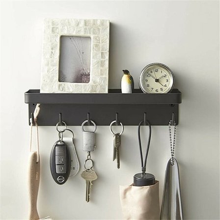 Nyckelhållare, nyckelhållare, nyckelhållare med hylla, metallnyckelhållare, för vardagsrum, kök, badrum, krokhängare med hylla, 6 krokar & nyckelställ