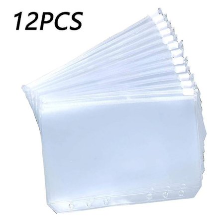 12 stk. Praktiske klare PVC A7-permer Lommer Klare glidelåsmapper for 6-rings notatbok{KDO}