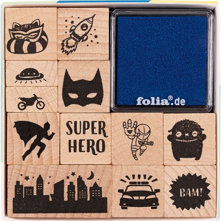Folia Houten Stempels Superhelden 12-pack