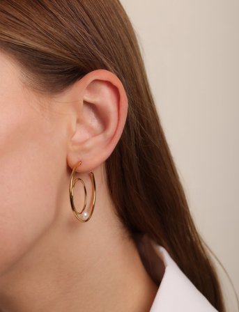 Design Letters Peal Drop Circle Hoop Gold Plated - Gold - ONE SIZE