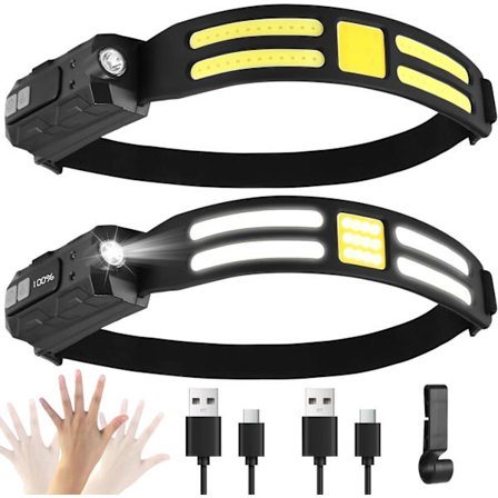 2 kpl Ladattavia LED-otsalamppuja - Älykäs anturi digitaalinen akunäyttö 0,09 kg - Kevyet otsalamput